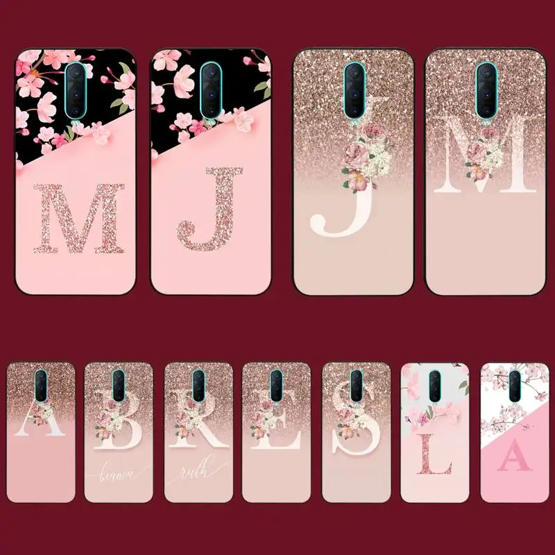 

Letter Pink Shiny M R Phone Case for Vivo Y91C Y11 17 19 17 67 81 Oppo A9 2020 Realme c3