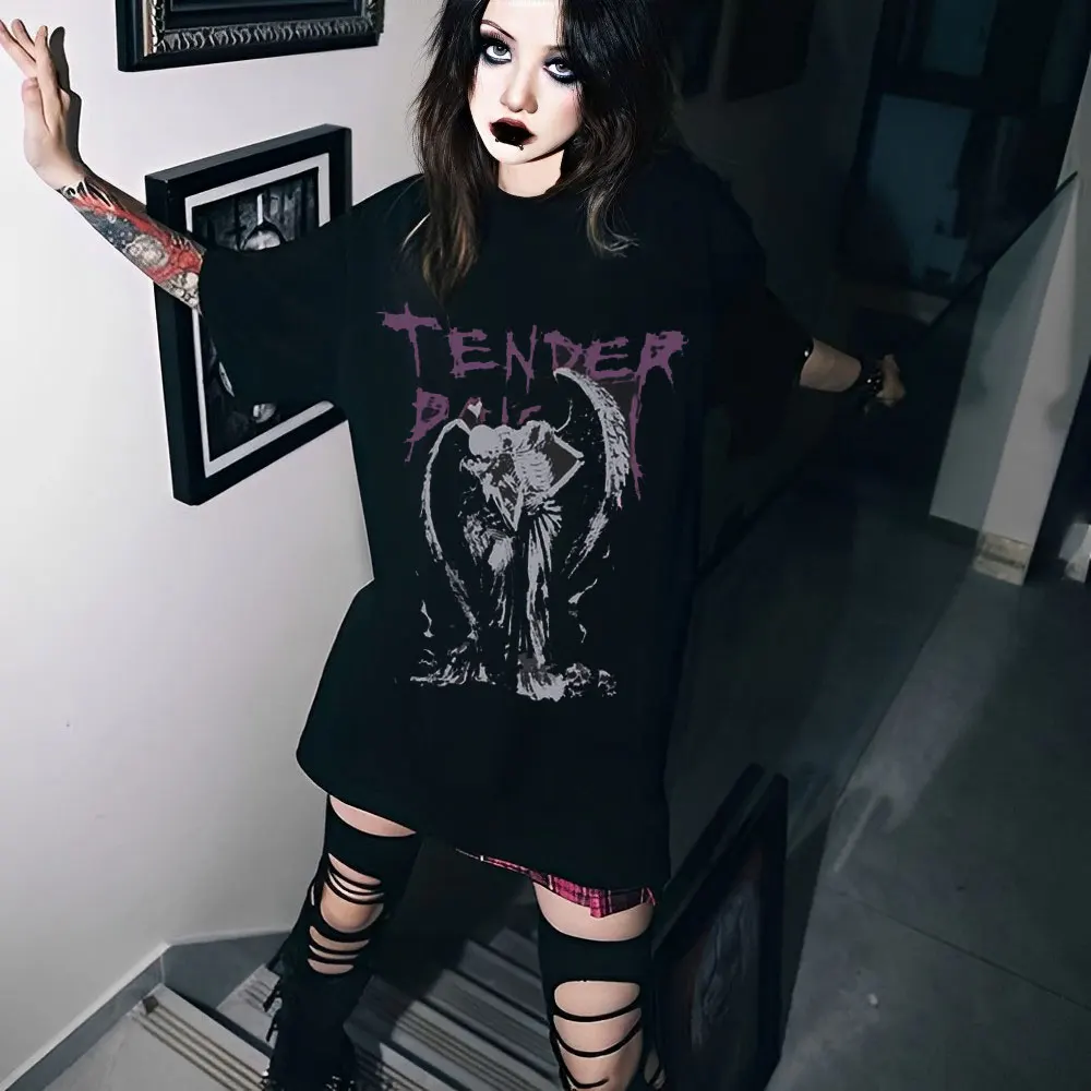 

Harajuku Gothic Clothing Tops Skeleton Devil Angel Vintage 100%Cotton T Shirt Y2k Men Women Streetwear Hip Hop Short Sleeve Tees