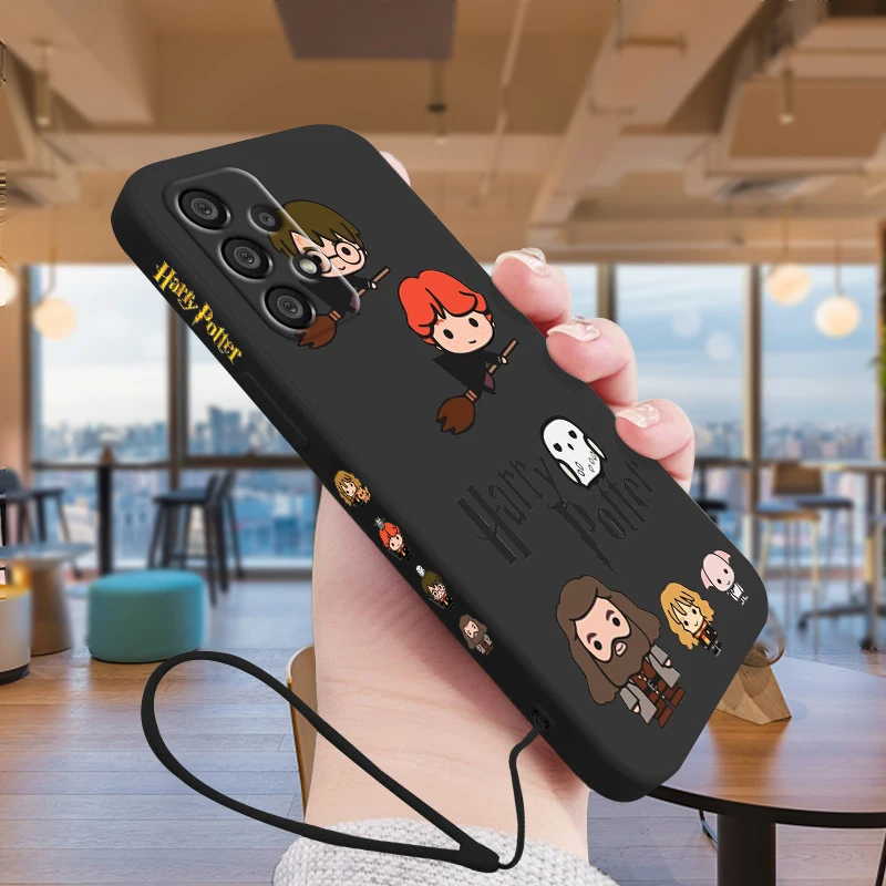 

Cartoon Potters Wand Harries For Samsung A73 A53 A33 A52 A32 A71 A51 A21S A03S A50 A30 5G Phone Case Liquid Left Rope Cover