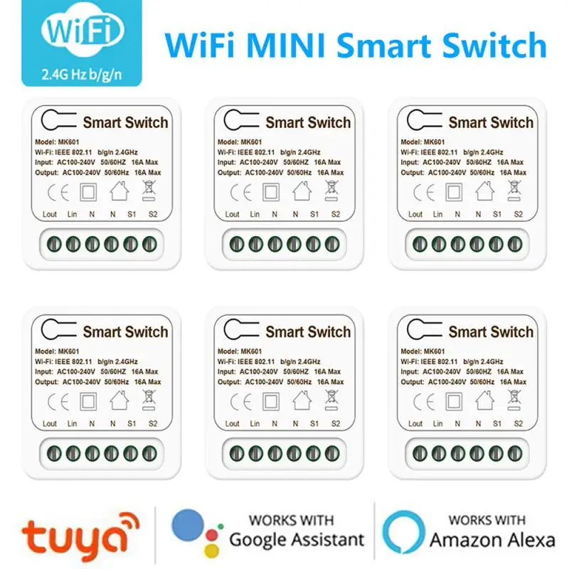 

16A 10A MINI Smart WiFi Light Switch 2-way Breaker Home Automation DIY Timing Relay Module For Tuya App Yandex Alexa Google Home