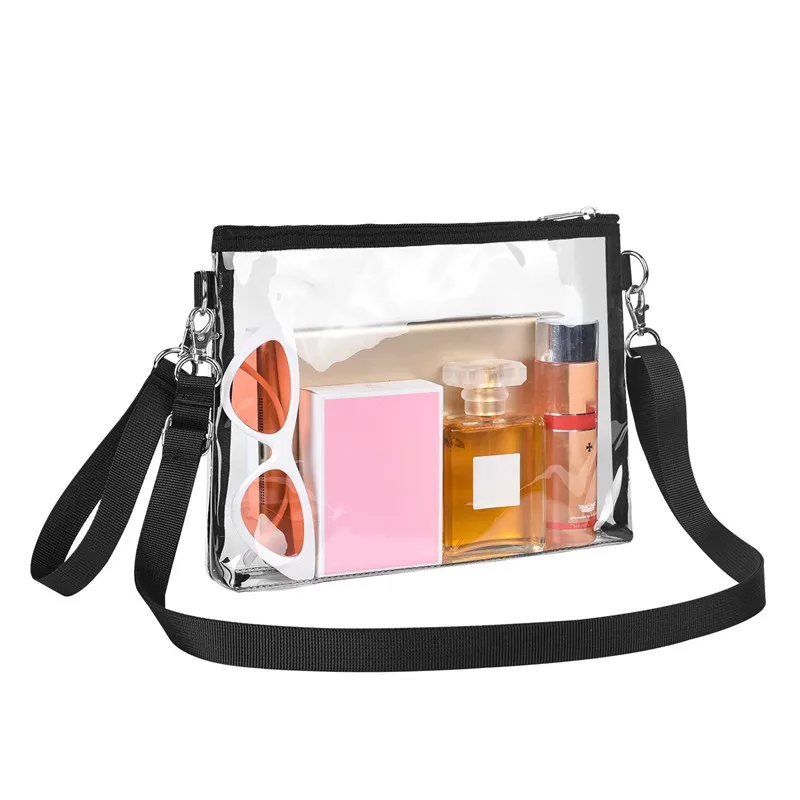 

Transparent Clear Women Crossbody Bags Casual PVC Shoulder Bag Handbag Jelly Small Phone Bags Wide Straps Flap