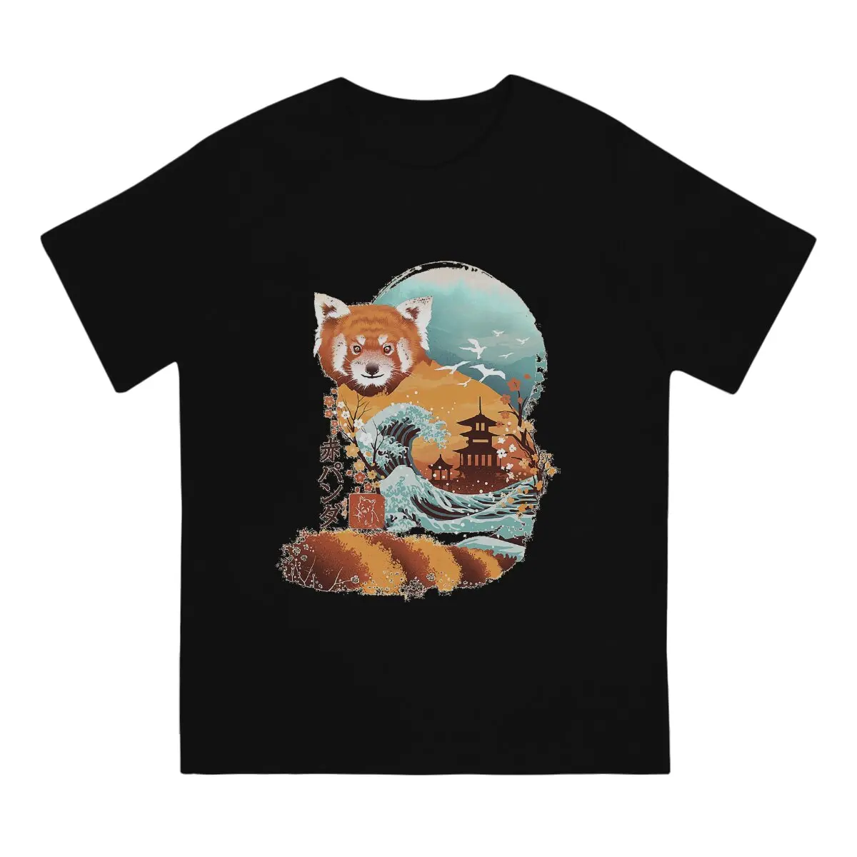 

Red Panda Men's T Shirts Ukiyo-e Japanese Art Woodblock Prints Hokusai Cool Tee Shirt Short Sleeve Round Collar T-Shirt Gift