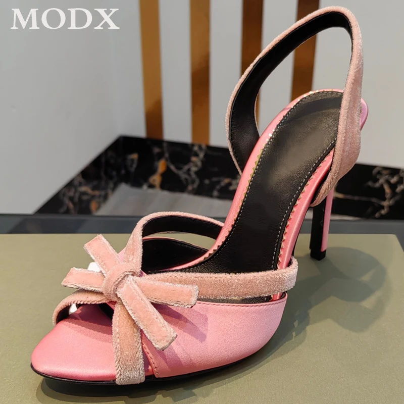 

Женские босоножки на высоком каблуке, элегантные сандалии-гладиаторы из натурального шелка с бантом и открытым носком, обувь на шпильке для лета