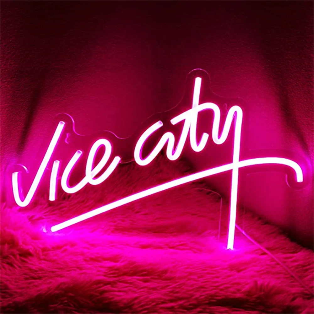 Vice City Neon Sign Led Lights Bedroom Letters Man Cave Night Lights Game Room Bar Party Indoor Home Arcade Shop Wall Decor