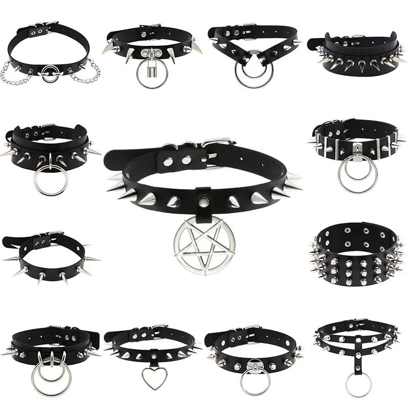 Goth Black Punk Choker Collar Necklace For Women Men Pu Leather Spike Rivets Choker Neck Strap Sexy Gothic Femme Jewelry Chocker
