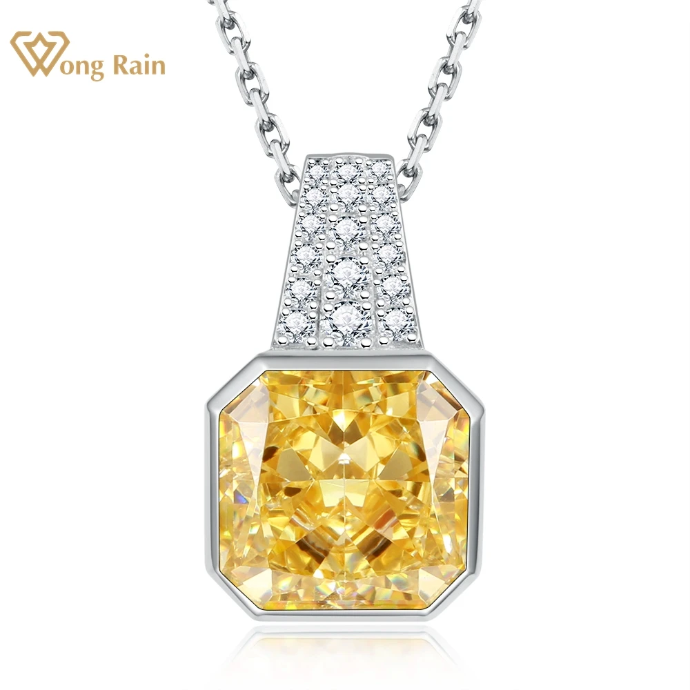

Wong Rain 925 Sterling Silver 6CT Sapphire/Citrine/Ruby/Amethyst/Pink Sapphire Created Moissanite Pendant Necklaces Fine Jewelry