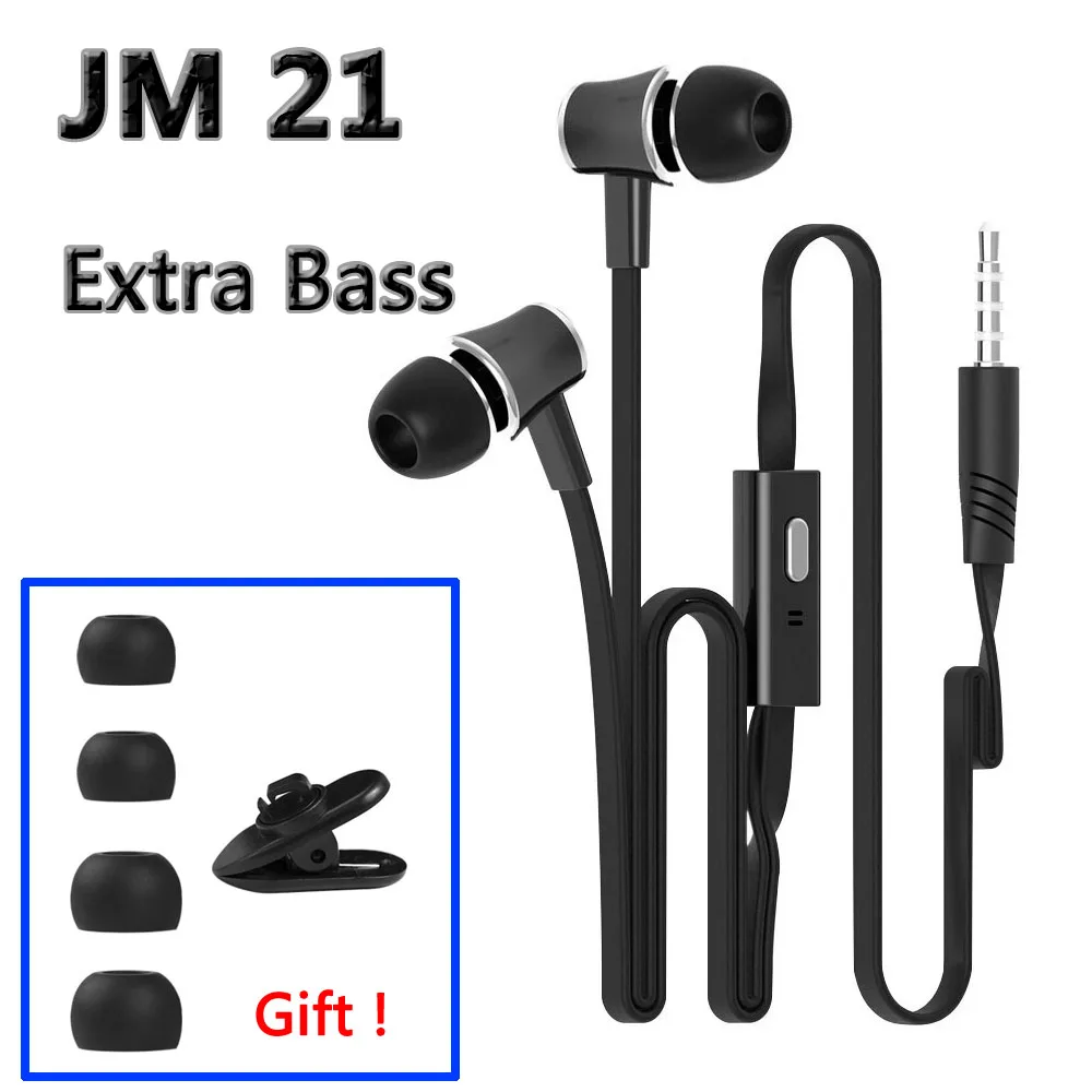 

JM21 Extra Bass Earphone 3.5mm Wired HiFi Headphones with MIC Earbuds In-ear Headset Flat Cable Anti-Knot for Xiaomi Huawei