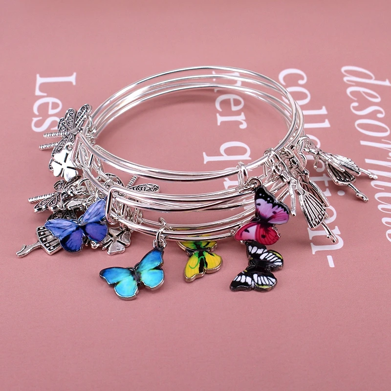 5pcs Bangle Set Butterfly Charm Bracelets for Women Dragonfly Cute Girl Four Leaf Clover Charms Bangles Cuff Jewlery E38 |
