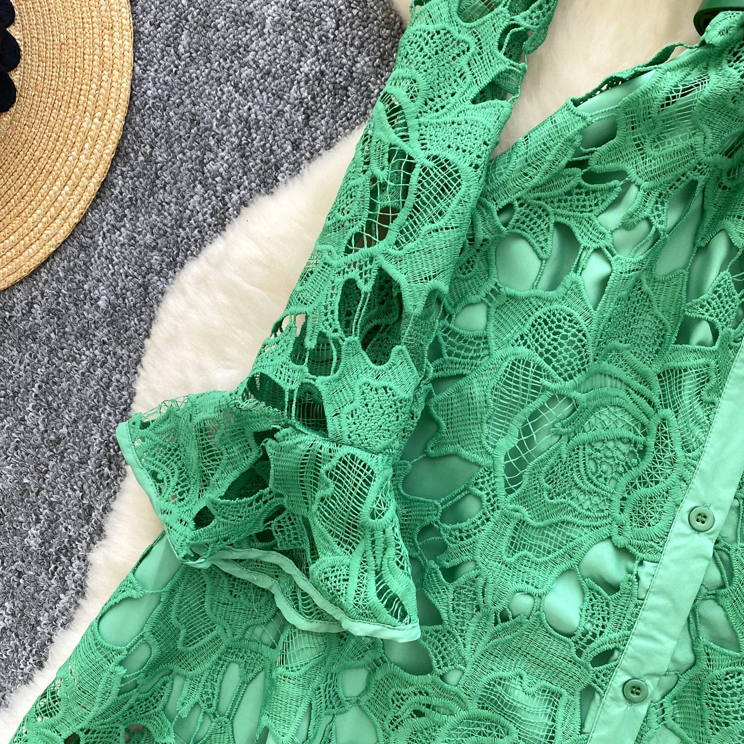 ALPHALMODA воротник-стойка длинные рукава женское платье цветок с полым крючком