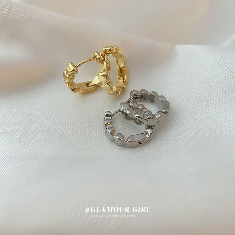 

Minar Korean Fashion Gold Silver Color Copper Heart Hoop Earrings for Women Hollow Circle Love Statement Earring Daily Jewelry