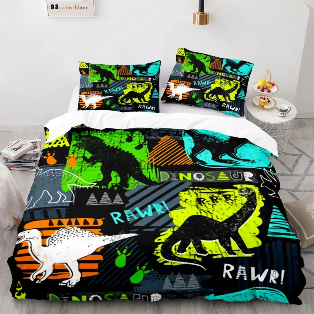 New Dinosaur Bedding Set Single Twin Full Queen King Size Bed Set Aldult Kid Kawaii Duvetcover Sets Animal Dinosaur images - 6