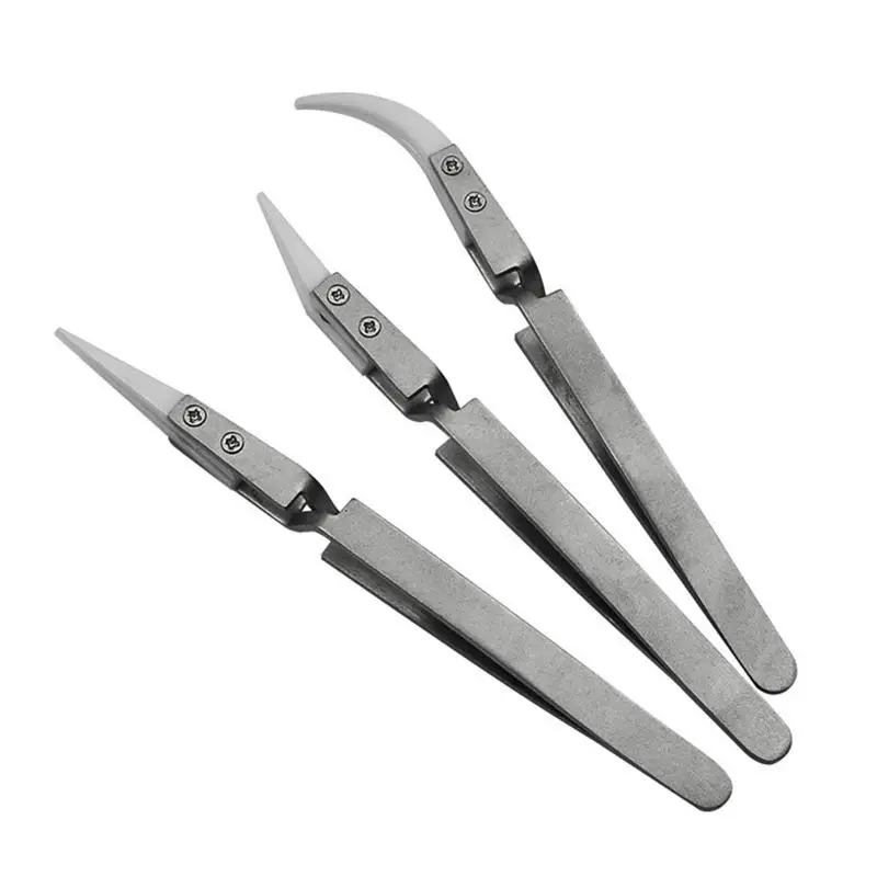 

3 Pieces/set Ceramic Tweezer Kit Precision Reverse Tweezers Non-Conductive Anti-Magnetic Heat Resistant Pointed & Curved
