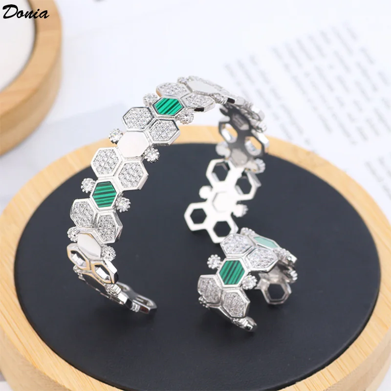 

Donia jewelry European and American luxury hexagonal honeycomb bracelet ring set fashion personality inlaid shell bracelet ring
