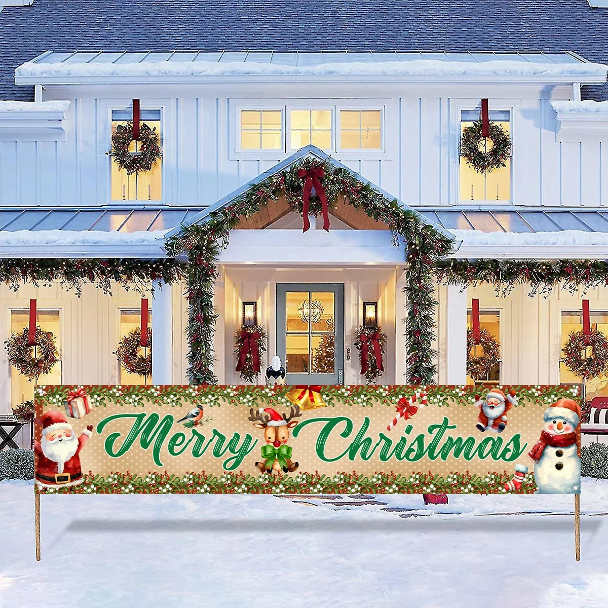 1 шт. Рождественский красный рекламный баннер Рождественская елка снеговик с