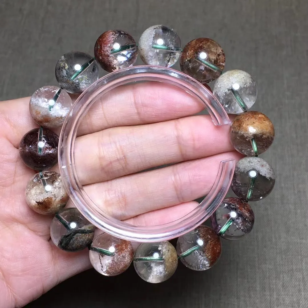 

14mm Natural Ghost Phantom Quartz Bracelet For Women Men Beauty Luck Gift Colorful Gemstone Beads Crystal Strands Jewelry AAAAA