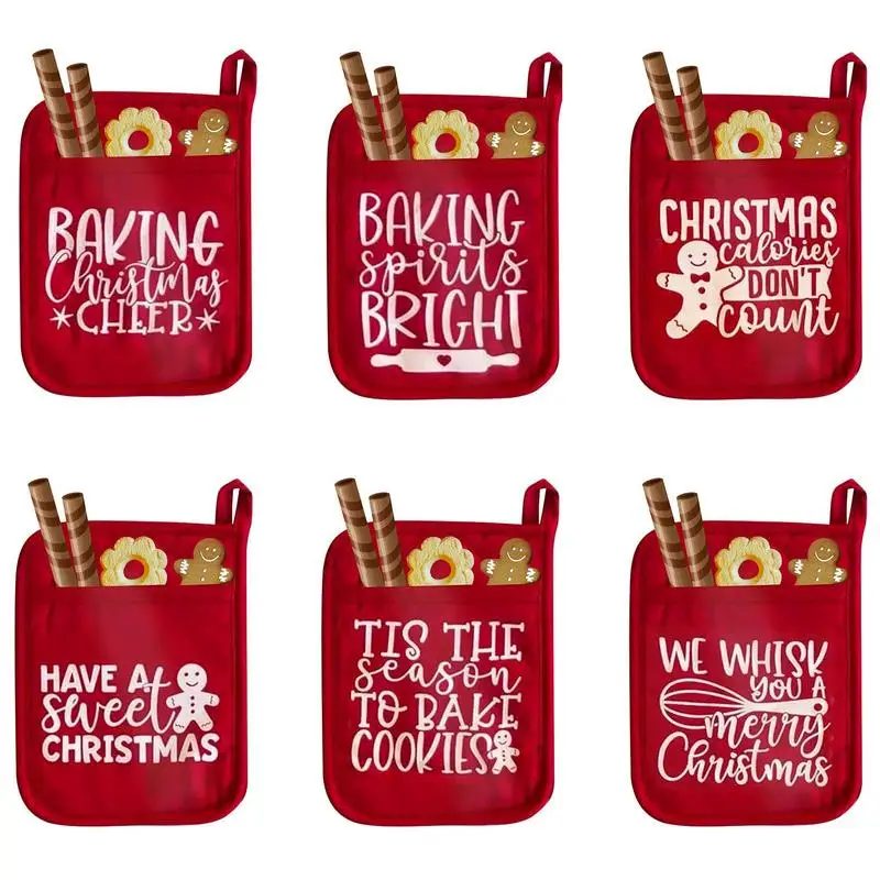 

Christmas Pot Holders Christmas Baking Gloves With Pocket Oven Mitt For Cookie Hot Potholders Cookie Bag Heat Resistant Pocket
