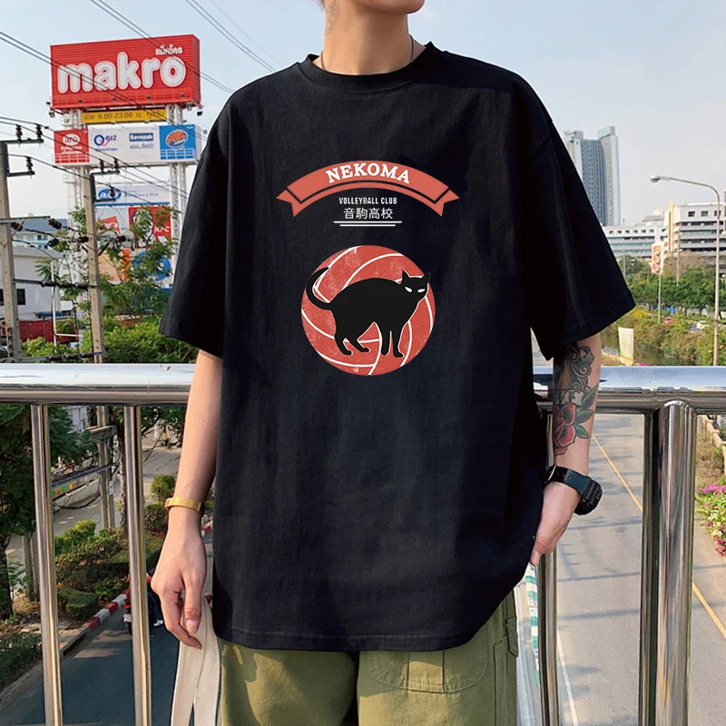 

Футболка Haikyuu в стиле аниме Харадзюку, мужские летние топы, мультяшная некома, школьная футболка с логотипом, графика, унисекс, футболка овер...