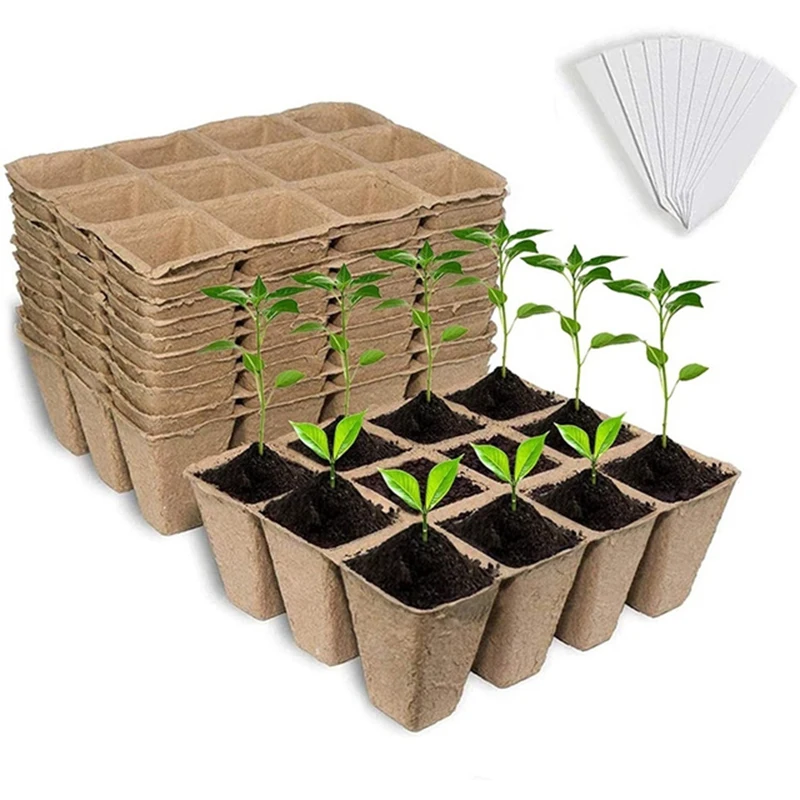 

Seed Starter Pots Trays Kit 10PCS 10-Grid Biodegradable Peat Pots 2PCS Seedlings Dibbers And 50PCS T-Shape Plant Labels Tags