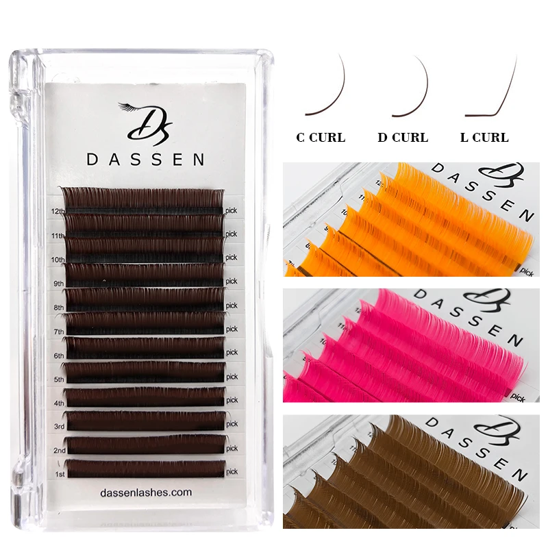 

Плоские ресницы Dassen L Ellipse, натуральные мягкие коричневые накладные плоские ресницы, Профессиональные цветные накладные ресницы Ellipse из искусственной норки