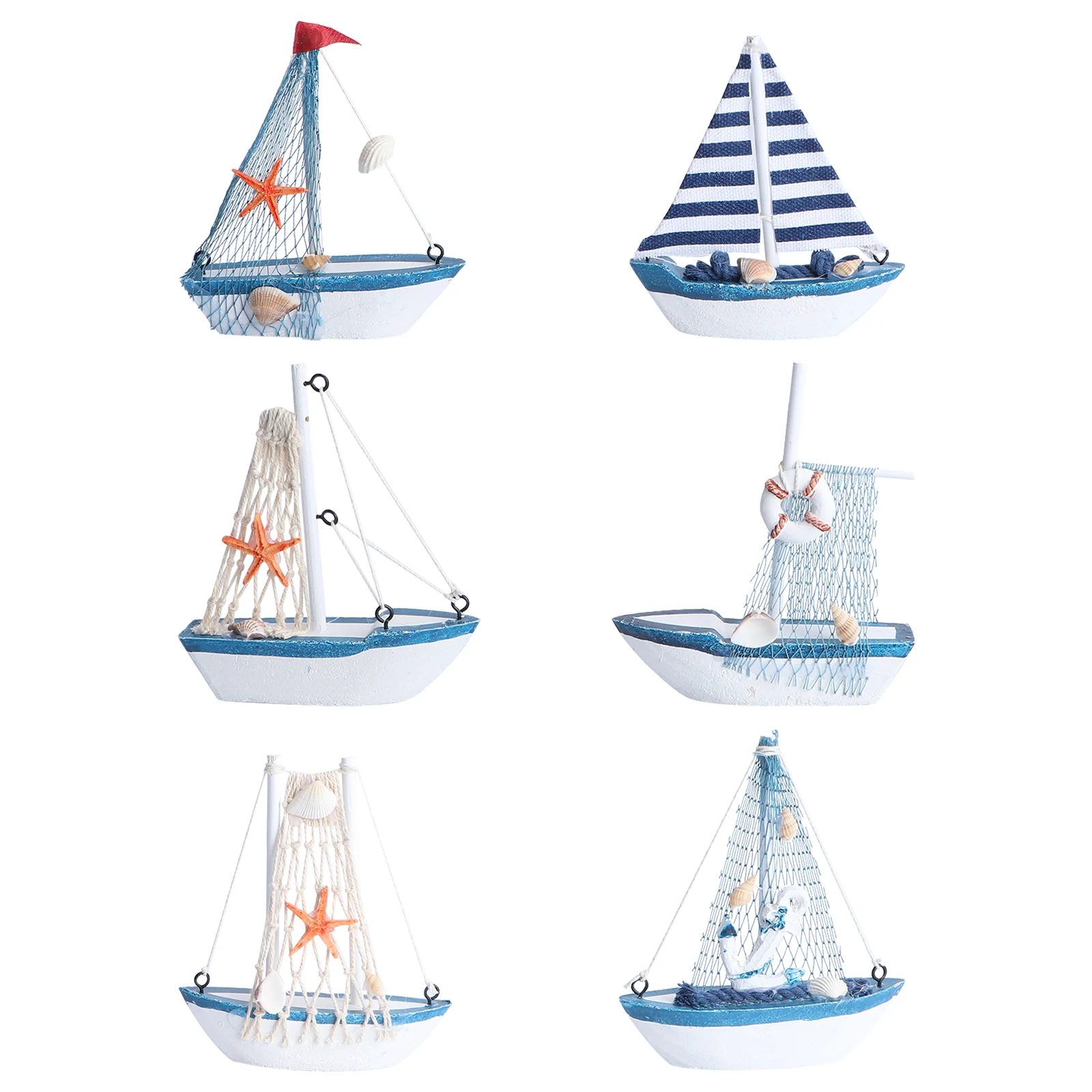 

6 Pcs Boat Model Mediterranean Ship Desktop Ornament Style Sailboat Toy Pirate Seaside Beach Toys Kids Sailing