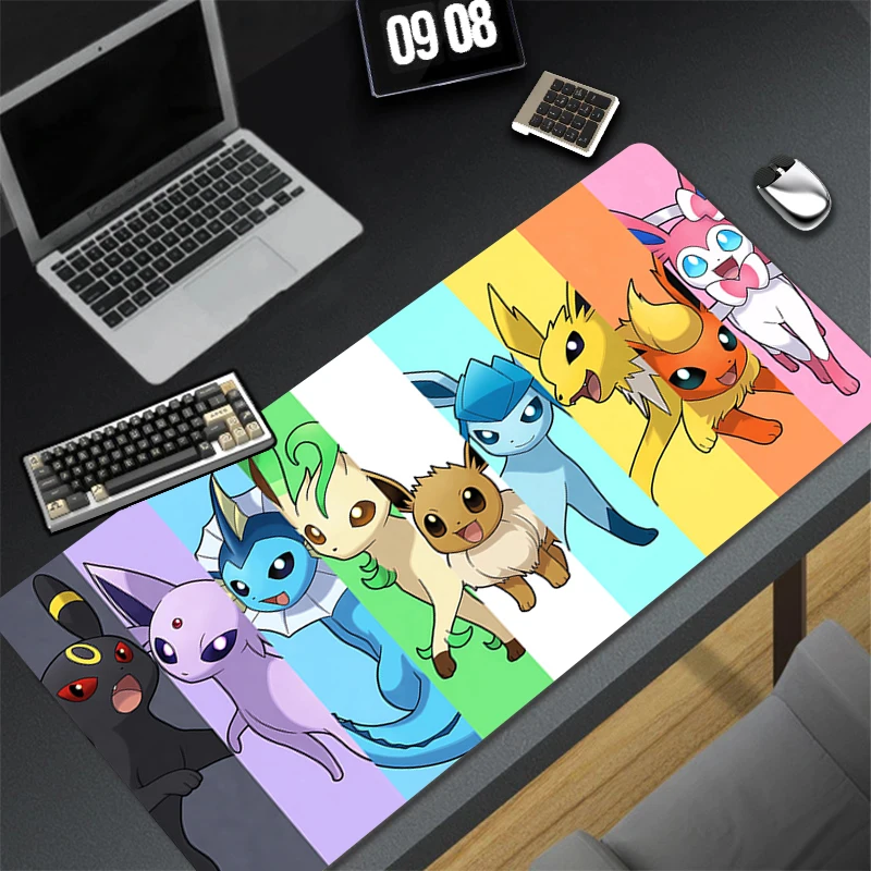 Mouse Pad Laptop Kawaii Rainbow Anime E-eevee Keyboard Rug Office PC P-pokemonS Gaming Accessories Mousepad XXL Colored Desk Mat