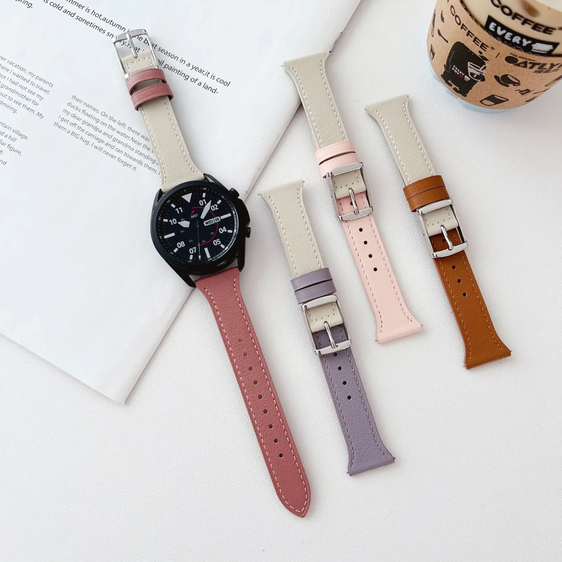 Color Block Genuine Leather Watch Band Suitable For Samsung Watch3/GT3/Huawei Motorcycle Electronic Accessories Replacement