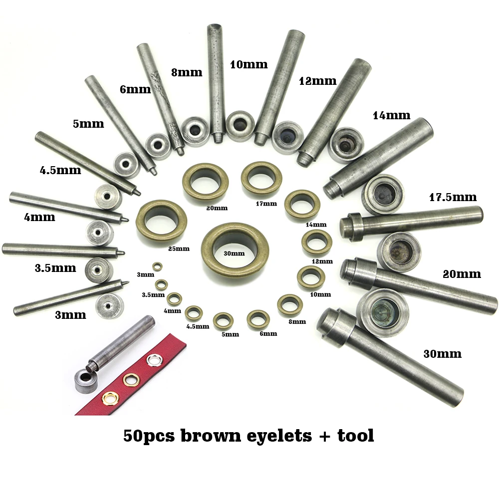 Набор из 50 бронзовых люверсов и латунных набор инструментов для кожаной одежды