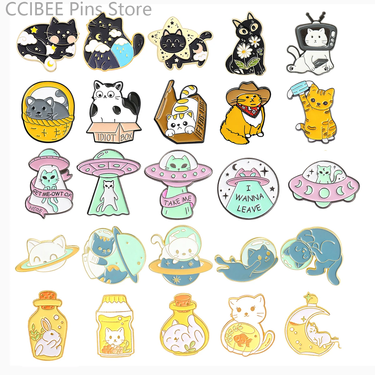 

Cartoon Cute Cat Pin Planet Cat Box Cat Bottle UFO Cat Pin Accessories Clothing Backpack Brooch Enamel Lapel Pin Badge Wholesale