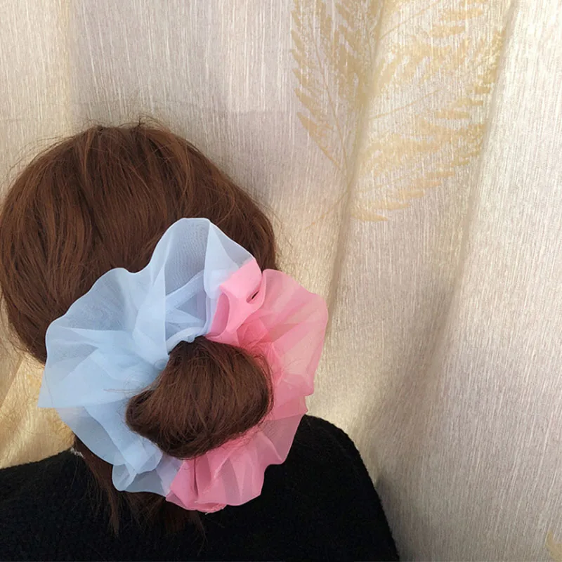 

Yanwenx New product ponytail hair band large intestine hair circle stitching color all-match organza stylish hair Scrunchies