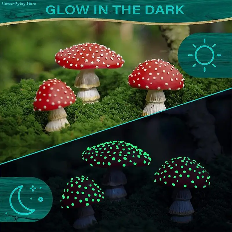 

1pc Night Glow Red Mushroom Micro Landscape Courtyard Decoration Decoration Design Rural Potted Home Design