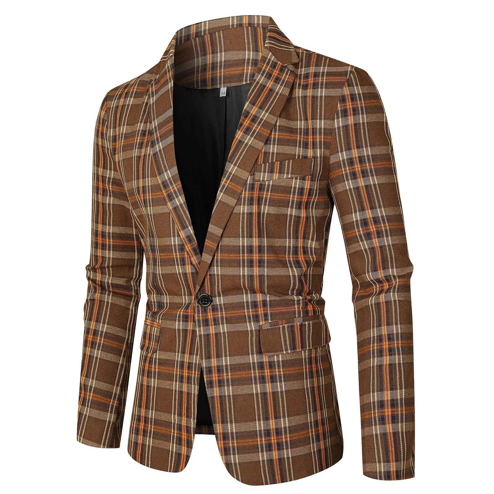 

Повседневный блейзер с принтом в клетку, Спортивная пуговица, легкая облегающая мужская куртка