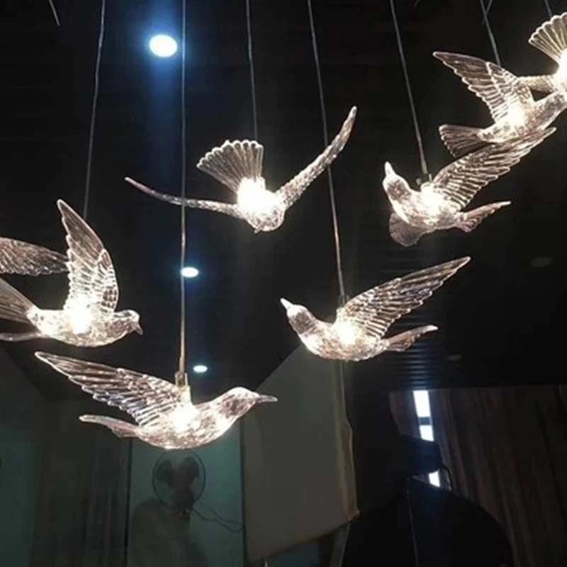 

Art Design Bird Light Acrylic Flying Bird Chandeliers Ceiling Hanging Pendant Light Large Hotel Banquet Project Hall Lighting