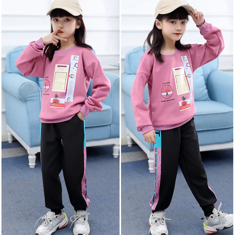 

Kids Sports Suits Teen Girls Clothes Sets Autumn Spring Fashion Long Sleeve Shirts + Pants 2PCS Children Clothing 2- 12 Year