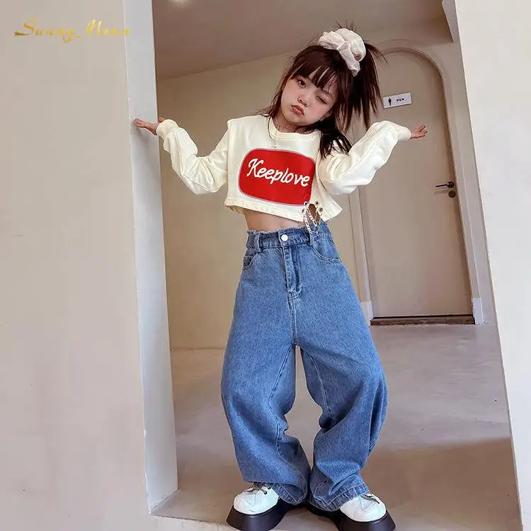 

Модные детские уличные танцевальные укороченные пупки без капюшона топ брюки с высокой талией для младенцев малышей детей подростков