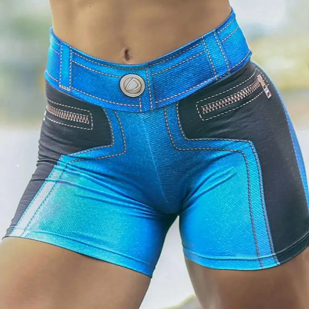 

Women Pants Patchwork Gradient Color Slim Fit Zipper Decor Blue Lady Shorts Female Garment