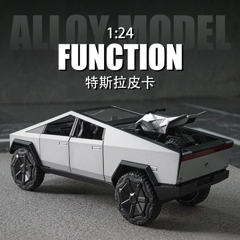 

1/24 Diecast Car Model Simulation Tesla-Pickup Alloy Off-road Vehicle With Acousto-optic Metal Model Toys For Boys Toy Car Gift