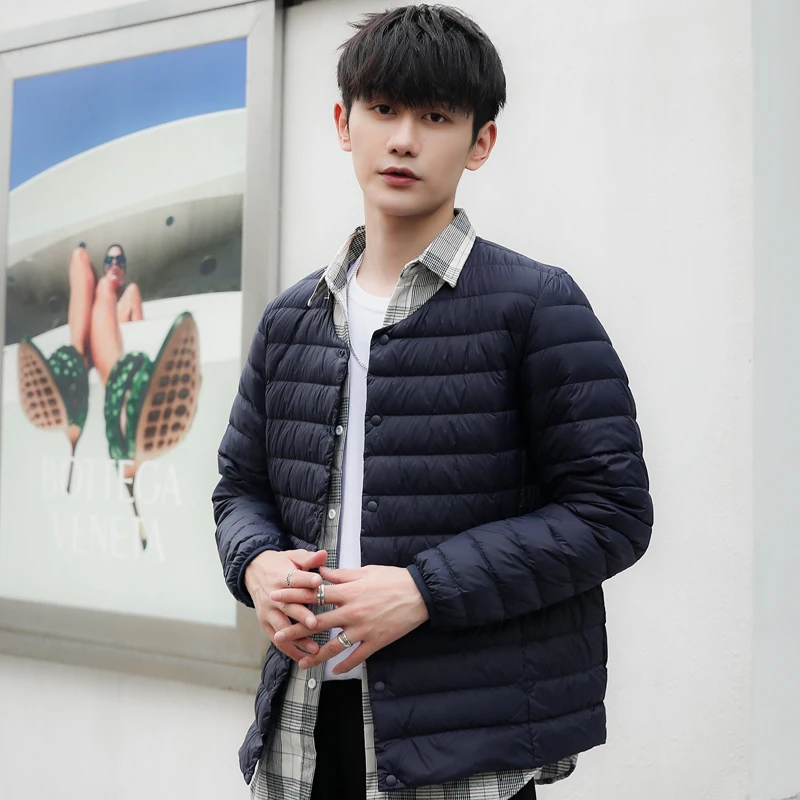 90 velvet men's thin down jacket four seasons new collarless short thin light casual clothes white duck down inside a warm coat