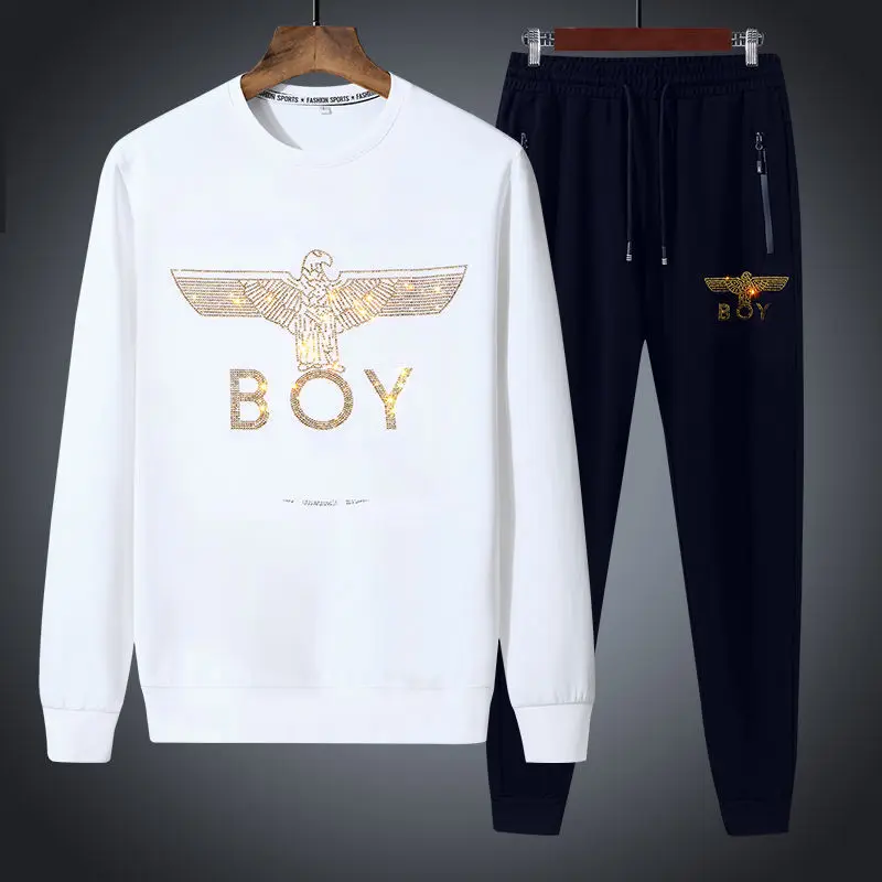 

BOY LONDON Men's Sports Suit Fashion Pure Cotton Hot Rhinestone Casual Suit Men's Youth Round Neck Two-piece Set
