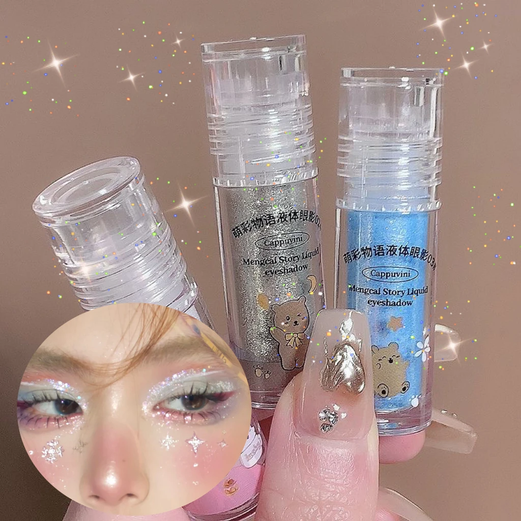 

Bear Glitter Liquid Eyeshadow Pink Diamond Sequins Highlighter Brighten Pigment for Eye Shimmer Shiny Silkworm Eyeshadows Makeup
