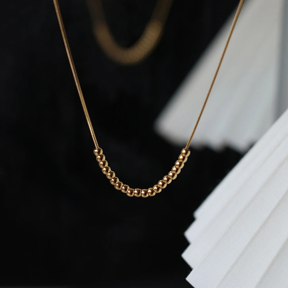 

Dainty Stainless Steel Pvd 18k Gold Plated Beads Necklace Simple Design Tarnish Free Round Snake Chain Necklace For Women