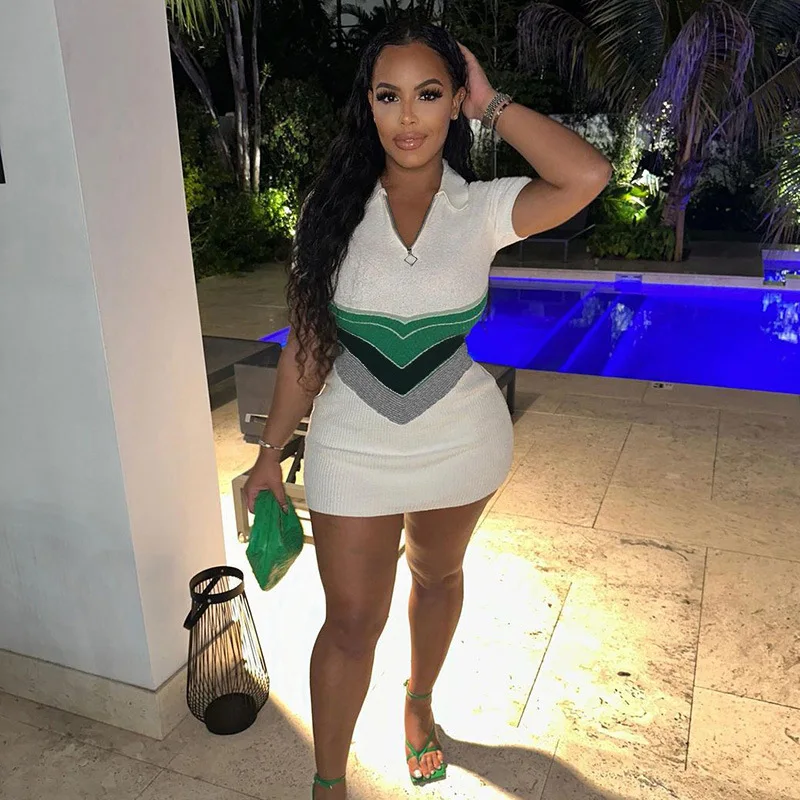 

Летнее Новое Женское вязаное платье KEYANKETIAN, облегающее мини-платье в британском стиле с воротником-поло на молнии