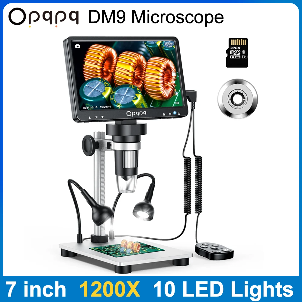 

Opqpq DM9 7 Inch 1080p LCD Digital Microscope 1200X Magnification Handheld Video Microscope 32GB Support PC for PCB Repair