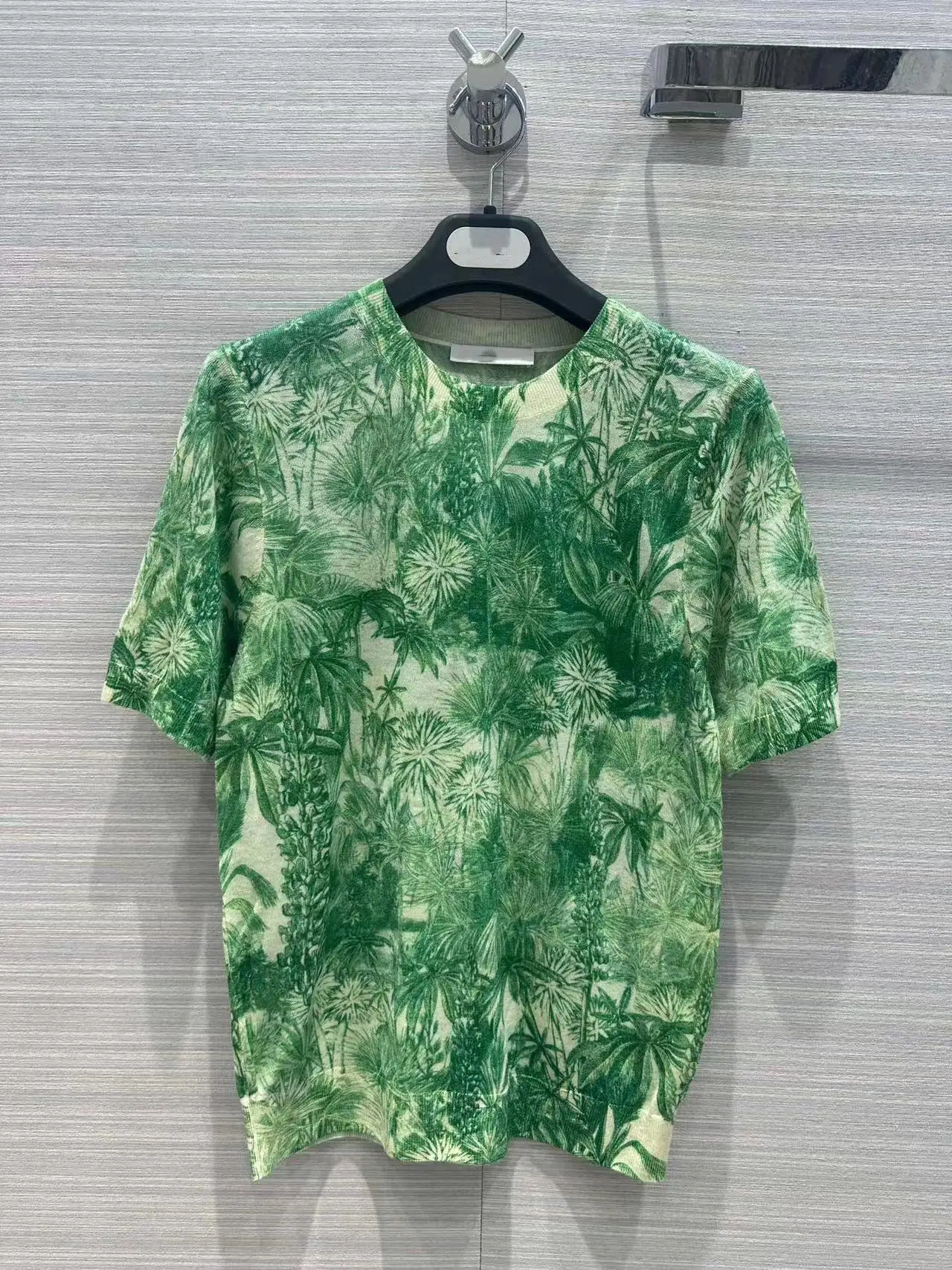 

2023 Summer Runway Women Clothes Vintage Print Short Sleeve Wool T-shirts Fashion Casual Holiday Soft Knit O-Neck Tees Tops