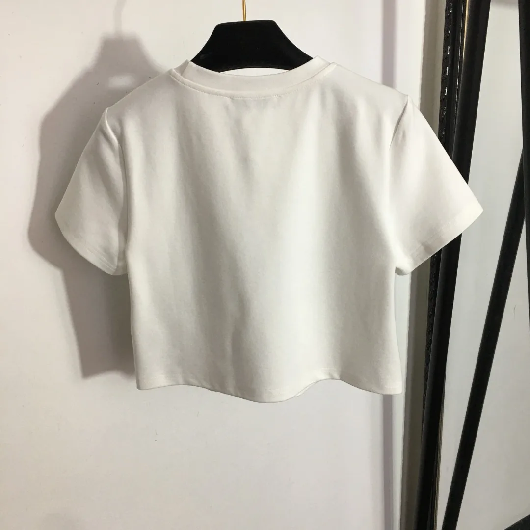 

20231683 Summer Suit With Monographic Print Short Sleeve T-Shirt On Chest + Elastic High Waist Slit Half Skirt, White, Black, SM
