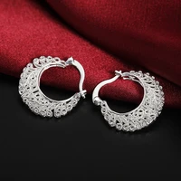 925 stamp silver color hollowed flower hoop earrings for women boho earring wedding party vintage luxury quality jewelry female