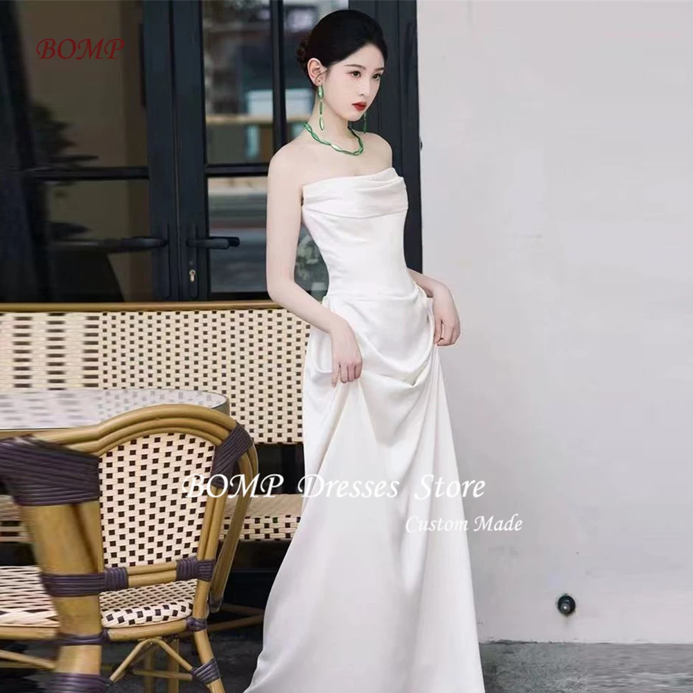 BOMP Атласные свадебные платья трапециевидной формы без бретелек для фотосессии