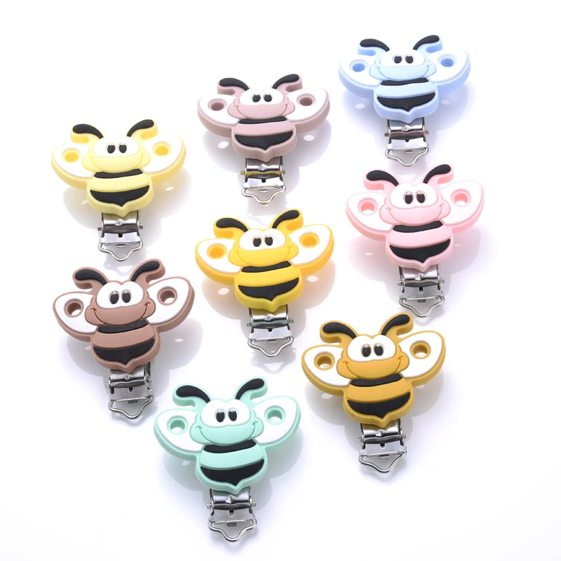 

3Pcs Perle Silicone Dentition Clip Cartoon Animal Bees Baby Pacifier Clips DIY Teether Nipple Chain Clamps Baby Care Chewing Toy