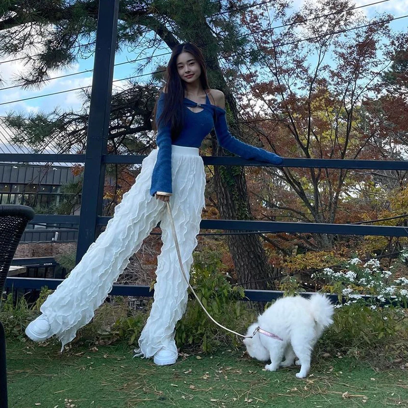 Комплект из 2 предметов повседневные широкие брюки с высокой талией и оборками +