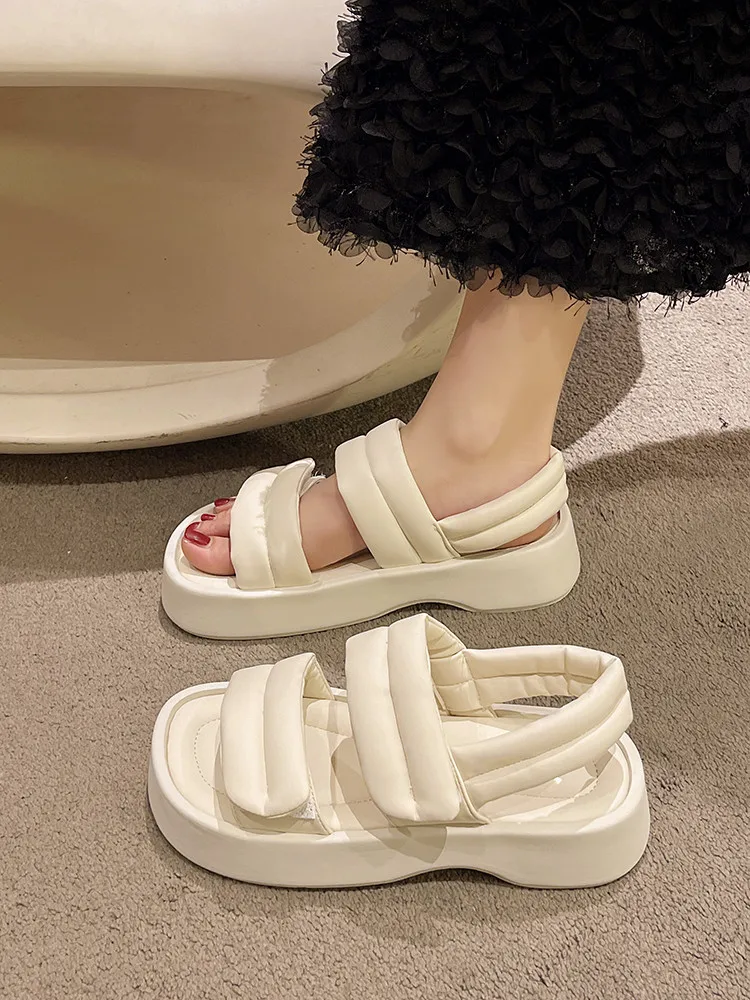 

Женские босоножки 2023, женские туфли на среднем каблуке с маффинами, Дамская обувь, летние универсальные туфли для девочек, новая Толстая танкетка среднего размера