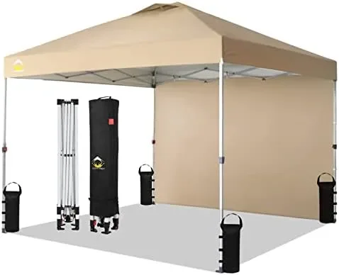 Tent Small Lightweight Outdoor Pop Up Portable Shade Instant Folding Canopy With 1 Sidewall, Grey